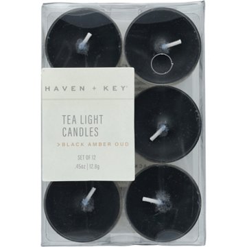 Haven + Key Tealight Candle Set - Black Amber Oud, 12 pk