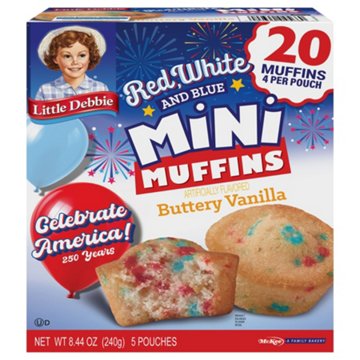 Little Debbie Red White & Blue Buttery Vanilla Mini Muffins Pouches, 5 ct