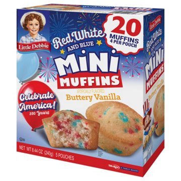 Little Debbie Red White & Blue Buttery Vanilla Mini Muffins Pouches, 5 ct