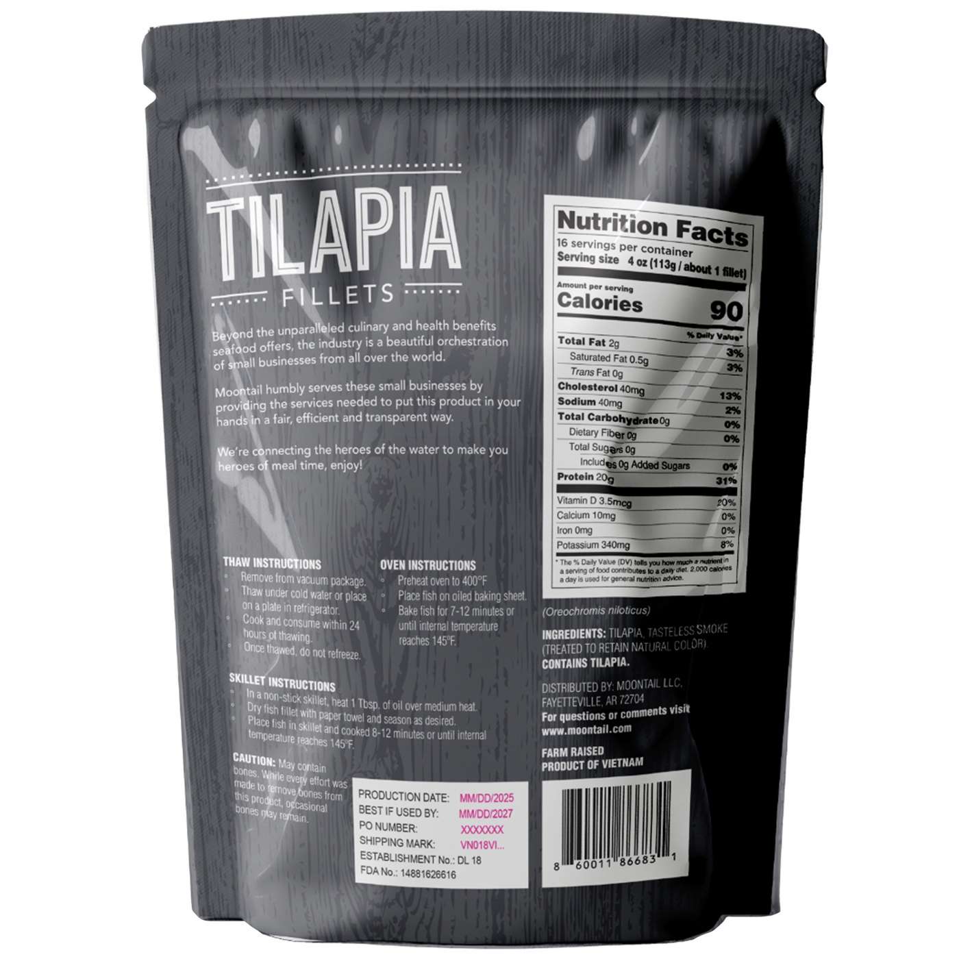 Moontail Frozen Tilapia Fish Fillets; image 2 of 2