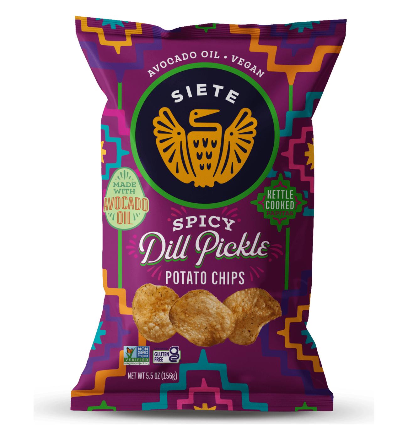 Siete Kettle Cooked Spicy Dill Pickle Potato Chips; image 1 of 4