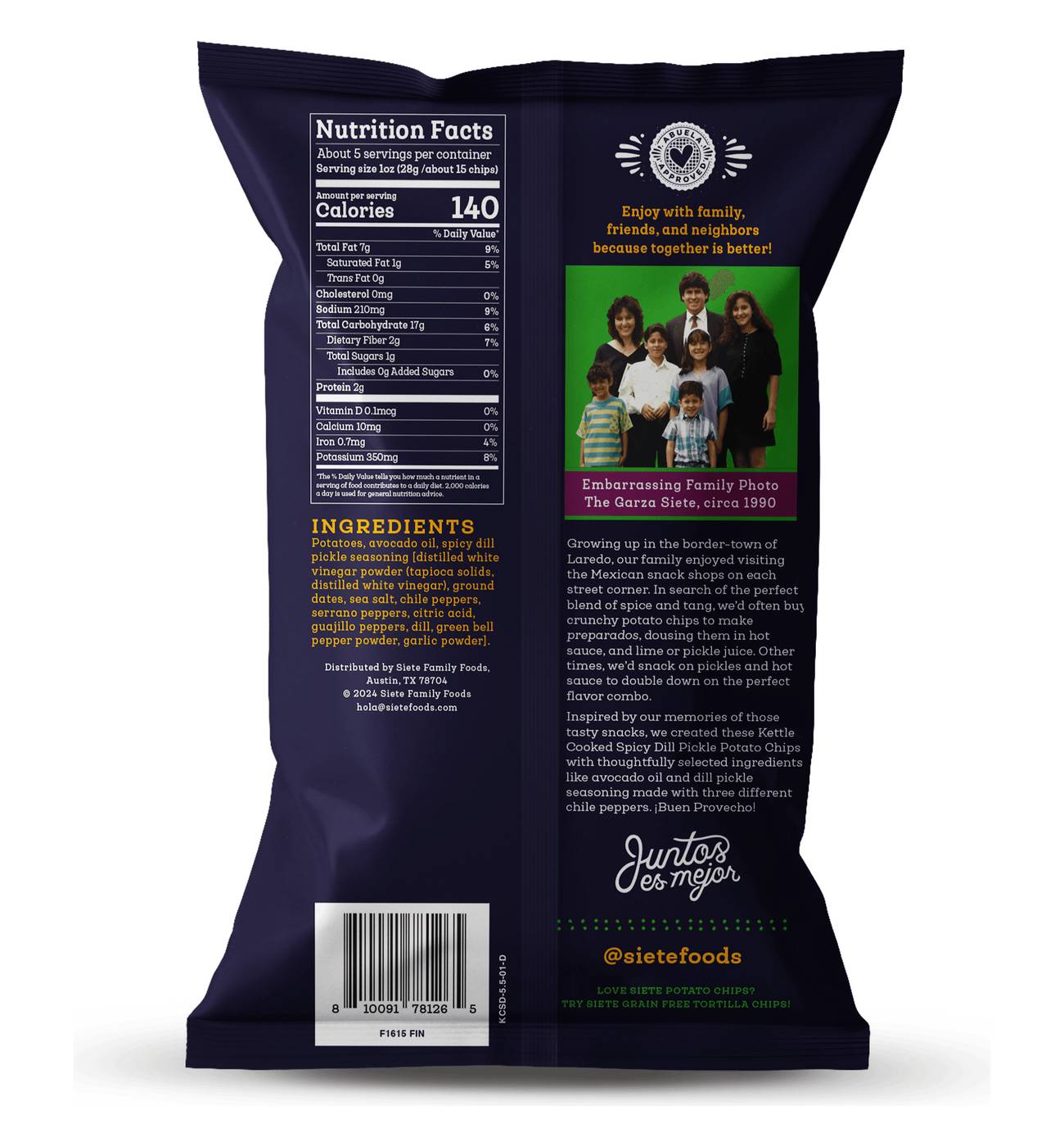 Siete Kettle Cooked Spicy Dill Pickle Potato Chips; image 4 of 4