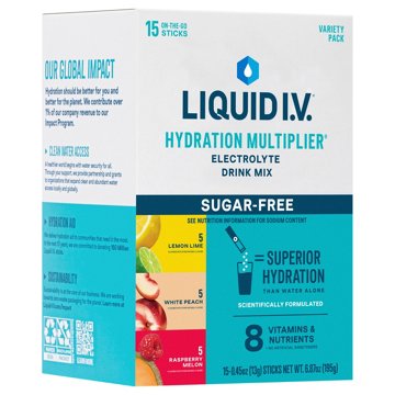 Liquid I.V. Hydration Multiplier Sugar Free Electrolyte Drink Mix Sticks Variety Pack, 15 ct