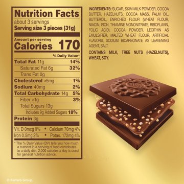 Ferrero Rocher Milk Chocolate Hazelnut Squares, 10 pc