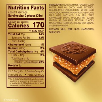Ferrero Rocher Caramel Milk Chocolate Hazelnut Squares, 10 pc