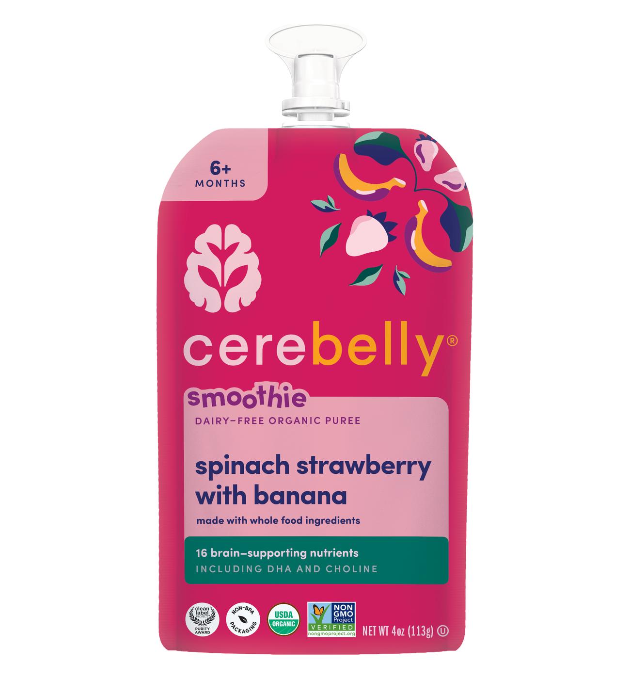Cerebelly Dairy Free Organic Smoothie Pouch - Spinach Strawberry Banana; image 1 of 6