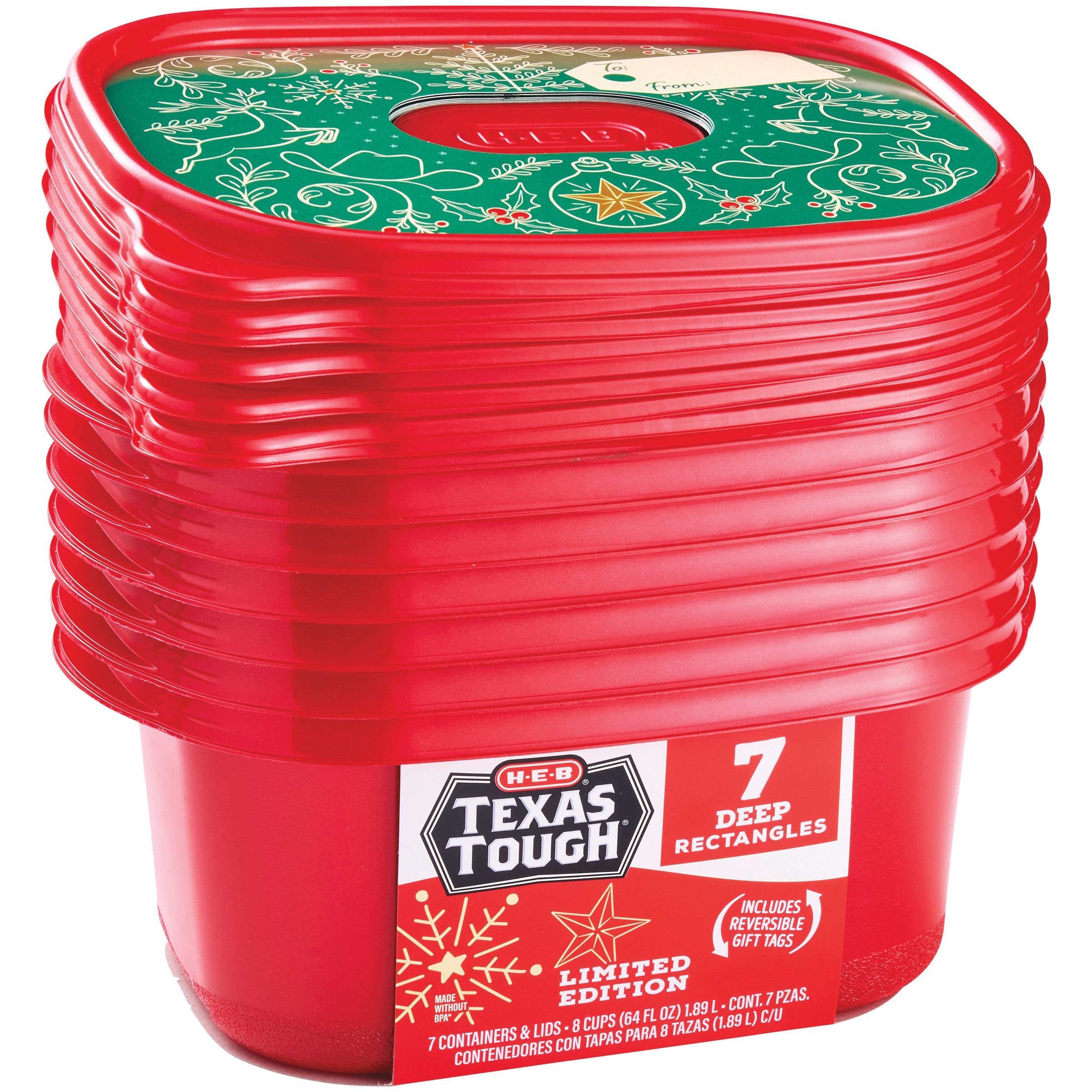 H-E-B Texas Tough Red Deep Rectangle Storage Containers, 7 ct
