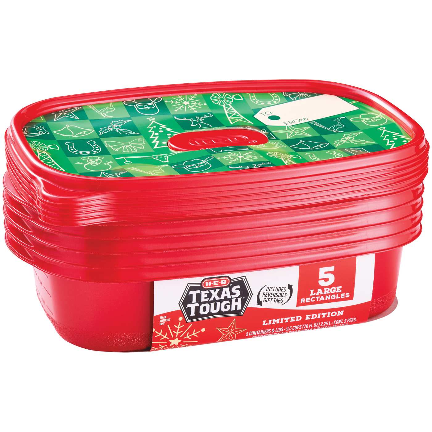 H-E-B Texas Tough Red Large Rectangle Storage Containers, 5 ct - Shop ...