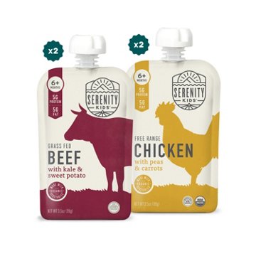 Serenity Kids Organic Baby Food Pouches, Value Pack - Beef & Chicken, 4 ct