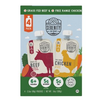 Serenity Kids Organic Baby Food Pouches, Value Pack - Beef & Chicken, 4 ct