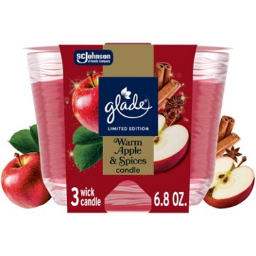 Glade 3-Wick Candle Jar - Warm Apple & Spices, 6.8 oz