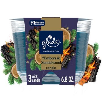 Glade 3-Wick Candle Jar - Embers & Sandalwood, 6.8 oz