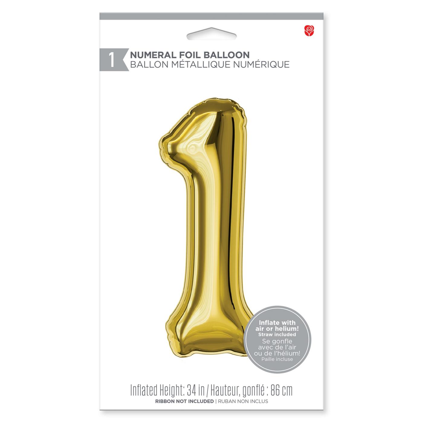 American Greetings Number 1 Large Gold Foil Uninflated Balloon; image 1 of 3