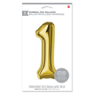 American Greetings Number 1 Large Gold Foil Uninflated Balloon, 34" x 25"