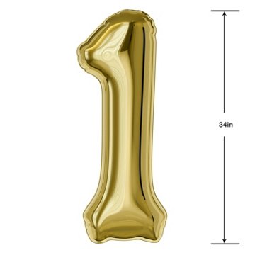 American Greetings Number 1 Large Gold Foil Uninflated Balloon, 34" x 25"