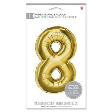 American Greetings Number 8 Large Gold Foil Uninflated Balloon, 34" x 25"