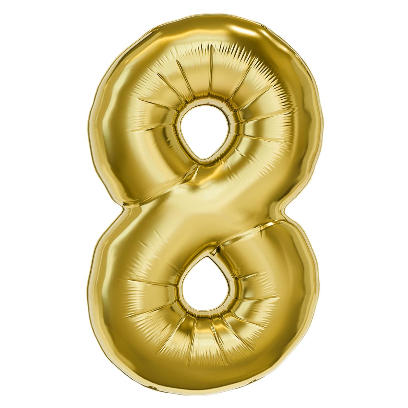 American Greetings Number 8 Large Gold Foil Uninflated Balloon; image 2 of 3