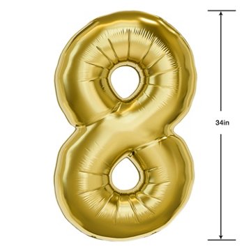 American Greetings Number 8 Large Gold Foil Uninflated Balloon, 34" x 25"