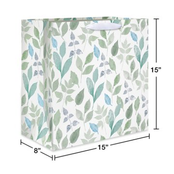 American Greetings Botanical Scattered Leaves Jumbo White Square Wedding Gift Bag
