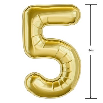American Greetings Number 5 Large Gold Foil Uninflated Balloon, 34" x 25"