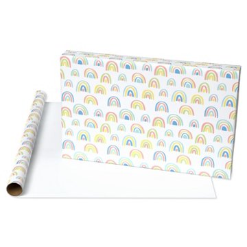 American Greetings White with Rainbows Wrapping Paper, 20 sq. ft.
