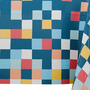 American Greetings Navy with Colorful Squares Plastic Table Cover, 84" x 54"