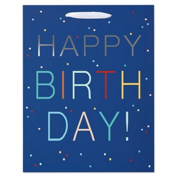 American Greetings Birthday Confetti Large Navy Birthday Gift Bag