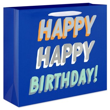 American Greetings Happy Happy Birthday Blue Horizontal Gift Bag
