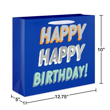 American Greetings Happy Happy Birthday Blue Horizontal Gift Bag