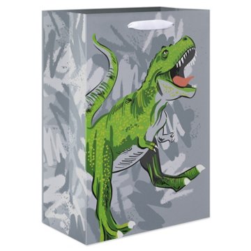 American Greetings Green T-rex Gray Medium Gift Bag
