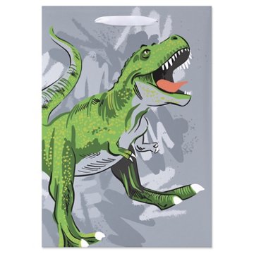 American Greetings Green T-rex Gray Medium Gift Bag
