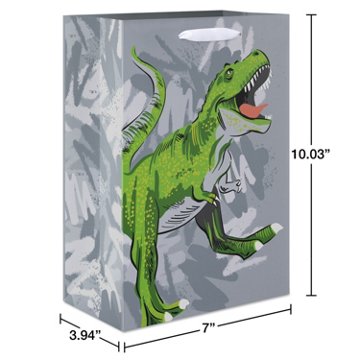 American Greetings Green T-rex Gray Medium Gift Bag