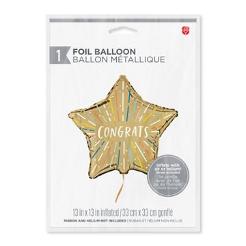 American Greetings Congrats Star Design Uninflated Foil Balloon with Inflation Straw