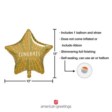 American Greetings Congrats Star Design Uninflated Foil Balloon with Inflation Straw
