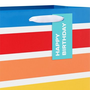 American Greetings Rainbow Stripes Medium Birthday Gift Bag with Hang Tag