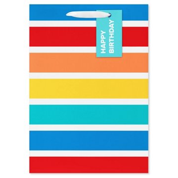 American Greetings Rainbow Stripes Medium Birthday Gift Bag with Hang Tag
