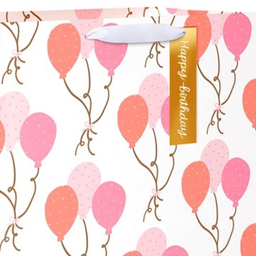 American Greetings Pink Balloons Jumbo White Birthday Square Bag with Hang Tag