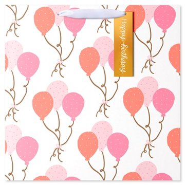 American Greetings Pink Balloons Jumbo White Birthday Square Bag with Hang Tag