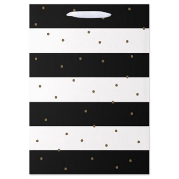 American Greetings Black White Stripes & Gold Dots Medium Gift Bag