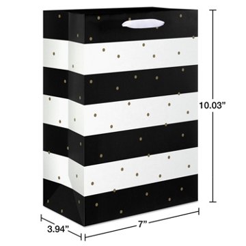 American Greetings Black White Stripes & Gold Dots Medium Gift Bag