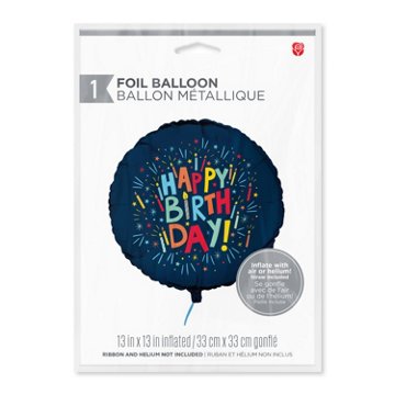 American Greetings Happy Birthday Blue Lettering Design Uninflated Foil Balloon with Inflation Straw