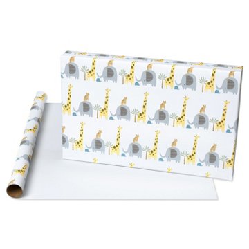 American Greetings Jungle Animals Baby Shower Wrapping Paper, 20 sq. ft.