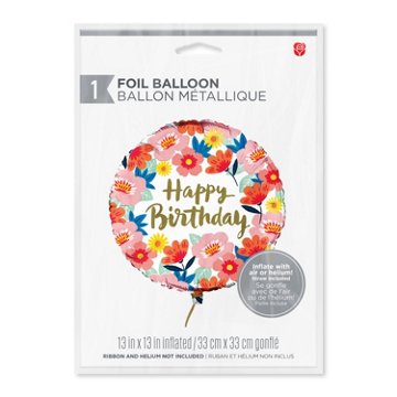 American Greetings Happy Birthday Floral Foil Uninflated Balloon with Inflation Straw