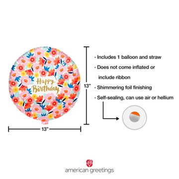 American Greetings Happy Birthday Floral Foil Uninflated Balloon with Inflation Straw