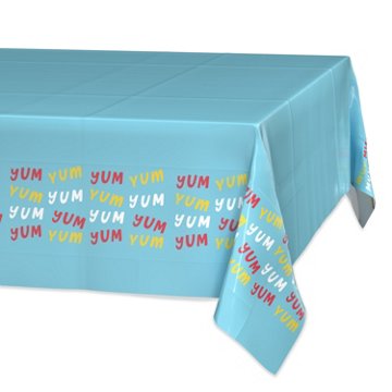 American Greetings Blue with Colorful Yum Plastic Table Cover, 84" x 54"