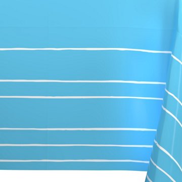 American Greetings Light Blue with White Stripes Plastic Table Cover, 84" x 54"