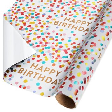 American Greetings Confetti Pattern White Birthday Foil Wrapping Paper,15 sq. ft., 72" x 30"