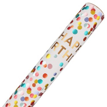American Greetings Confetti Pattern White Birthday Foil Wrapping Paper,15 sq. ft., 72" x 30"