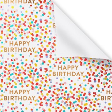American Greetings Confetti Pattern White Birthday Foil Wrapping Paper,15 sq. ft., 72" x 30"
