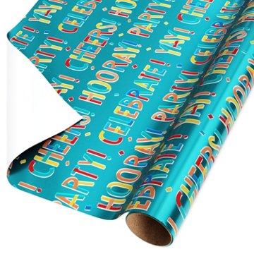 American Greetings Happy Birthday Teal Foil Wrapping Paper,15 sq. ft., 72" x 30"